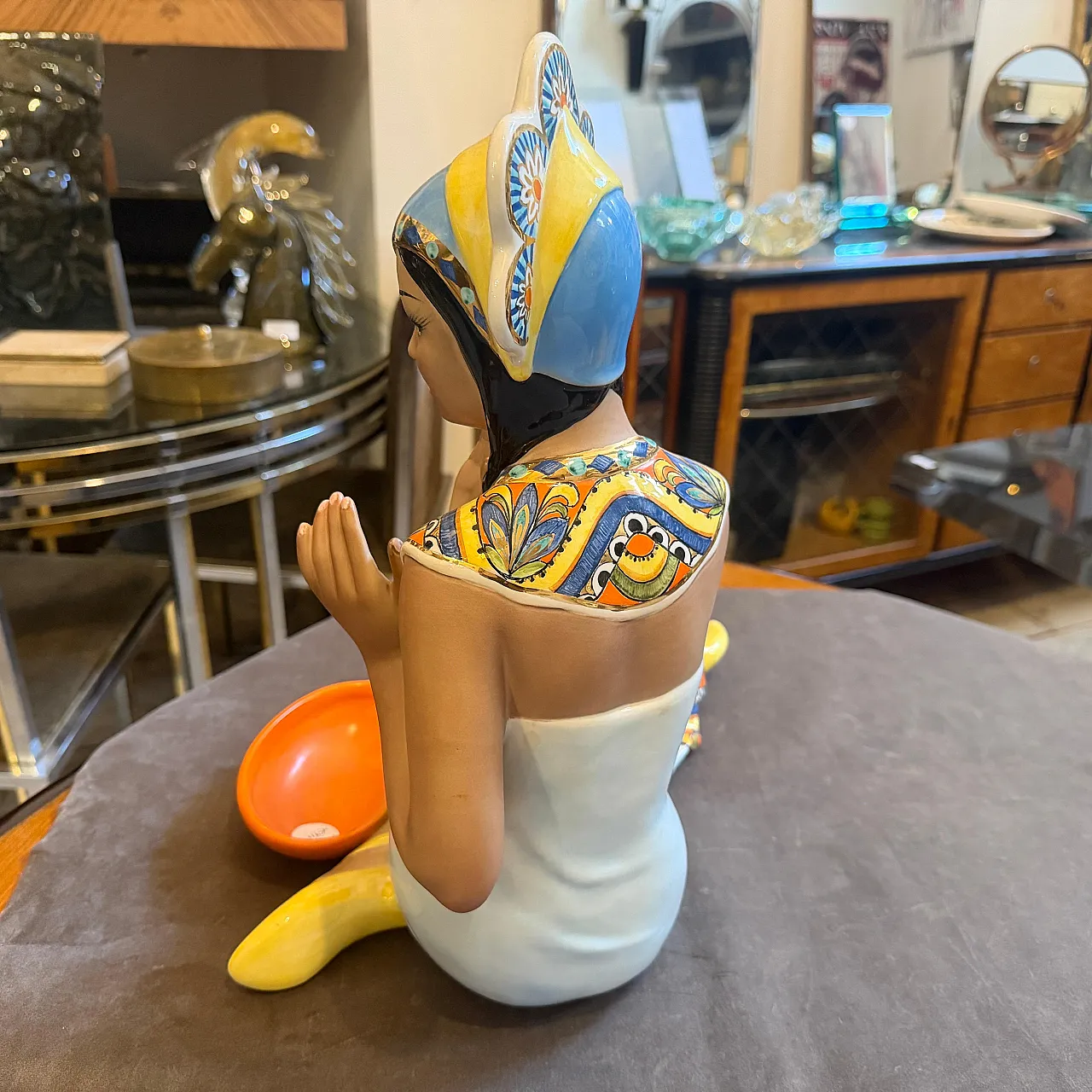 Hand-Painted porcelain oriental woman figure by Ronzan, 1950s 4