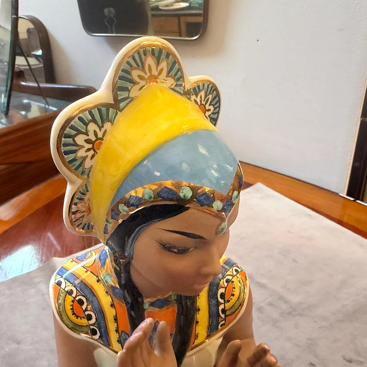 Hand-Painted porcelain oriental woman figure by Ronzan, 1950s 6