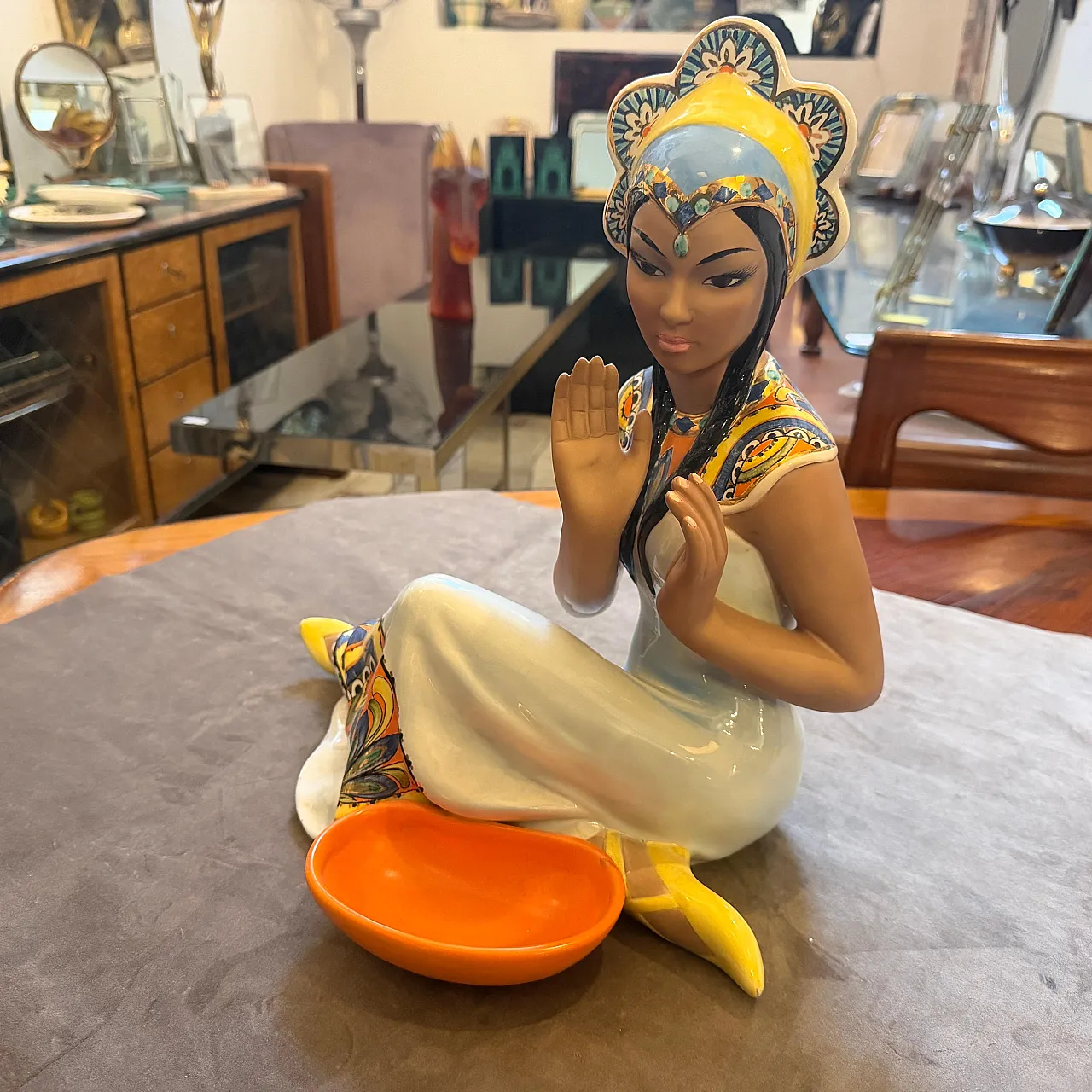 Hand-Painted porcelain oriental woman figure by Ronzan, 1950s 9