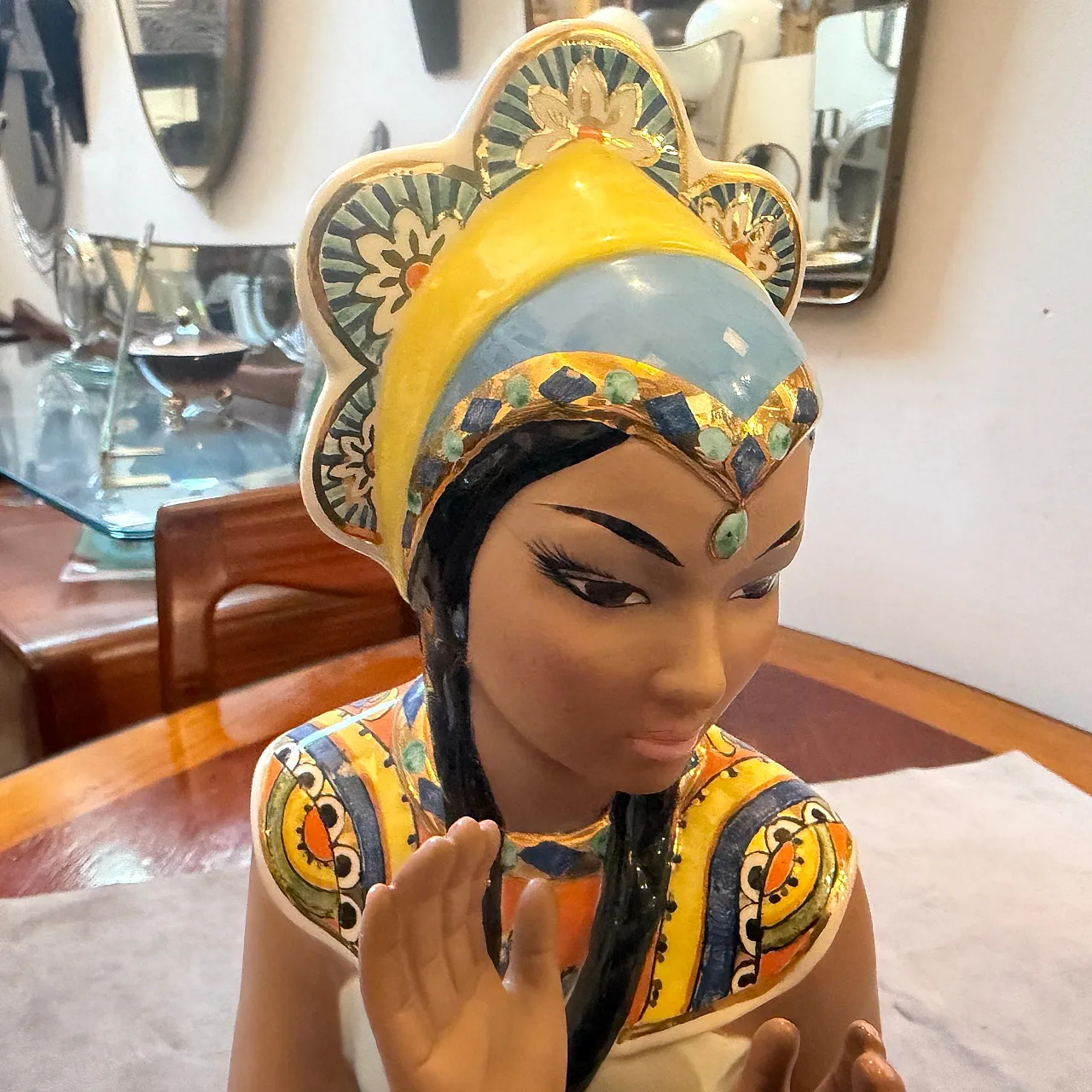 Hand-Painted porcelain oriental woman figure by Ronzan, 1950s 10