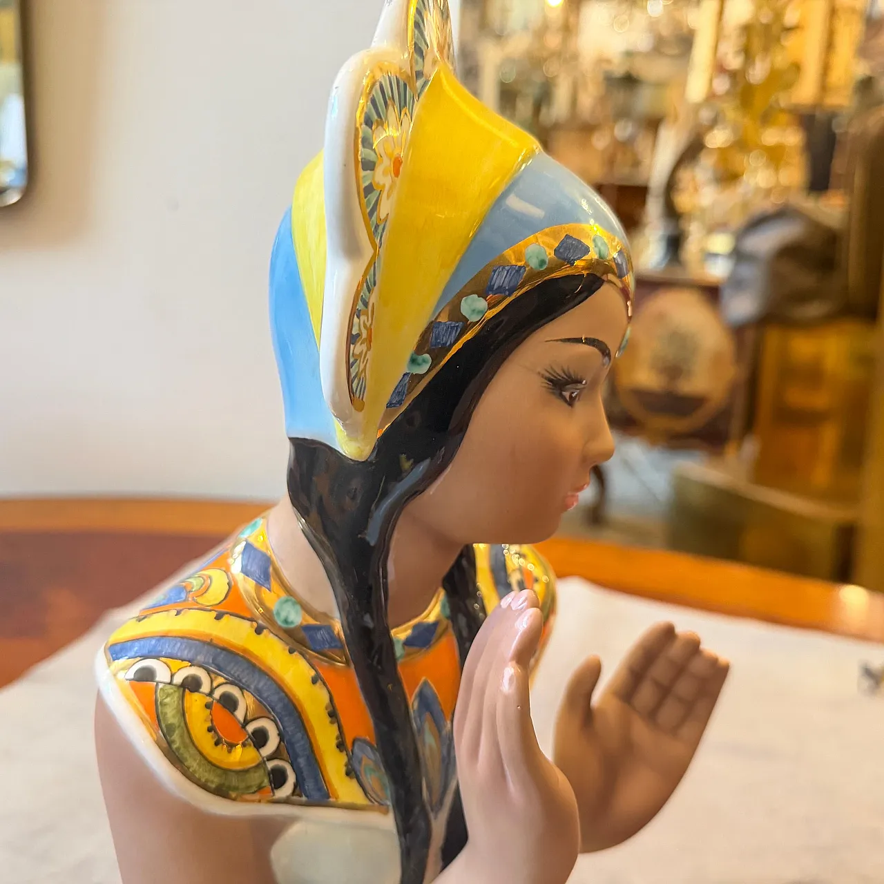 Hand-Painted porcelain oriental woman figure by Ronzan, 1950s 11