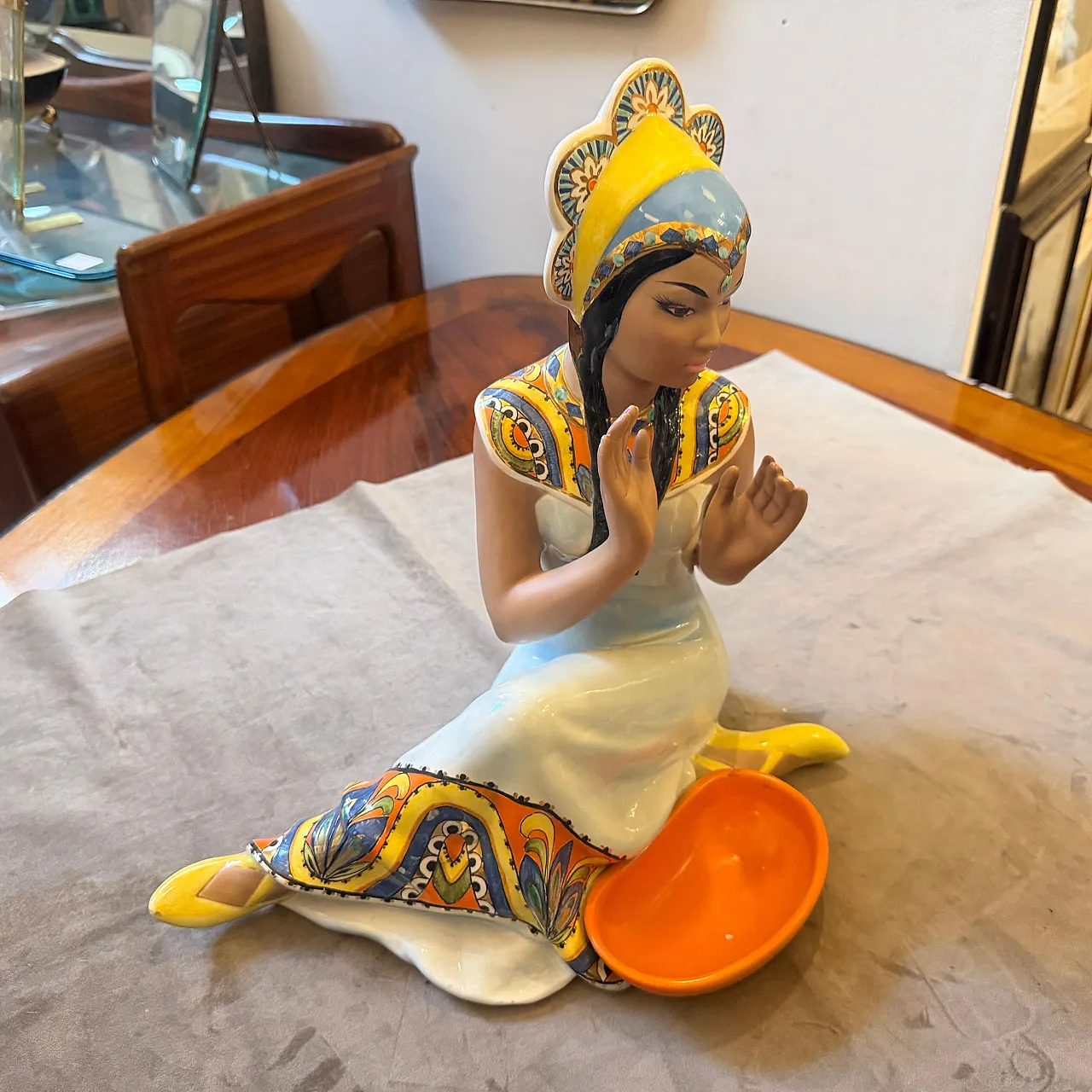 Hand-Painted porcelain oriental woman figure by Ronzan, 1950s 14