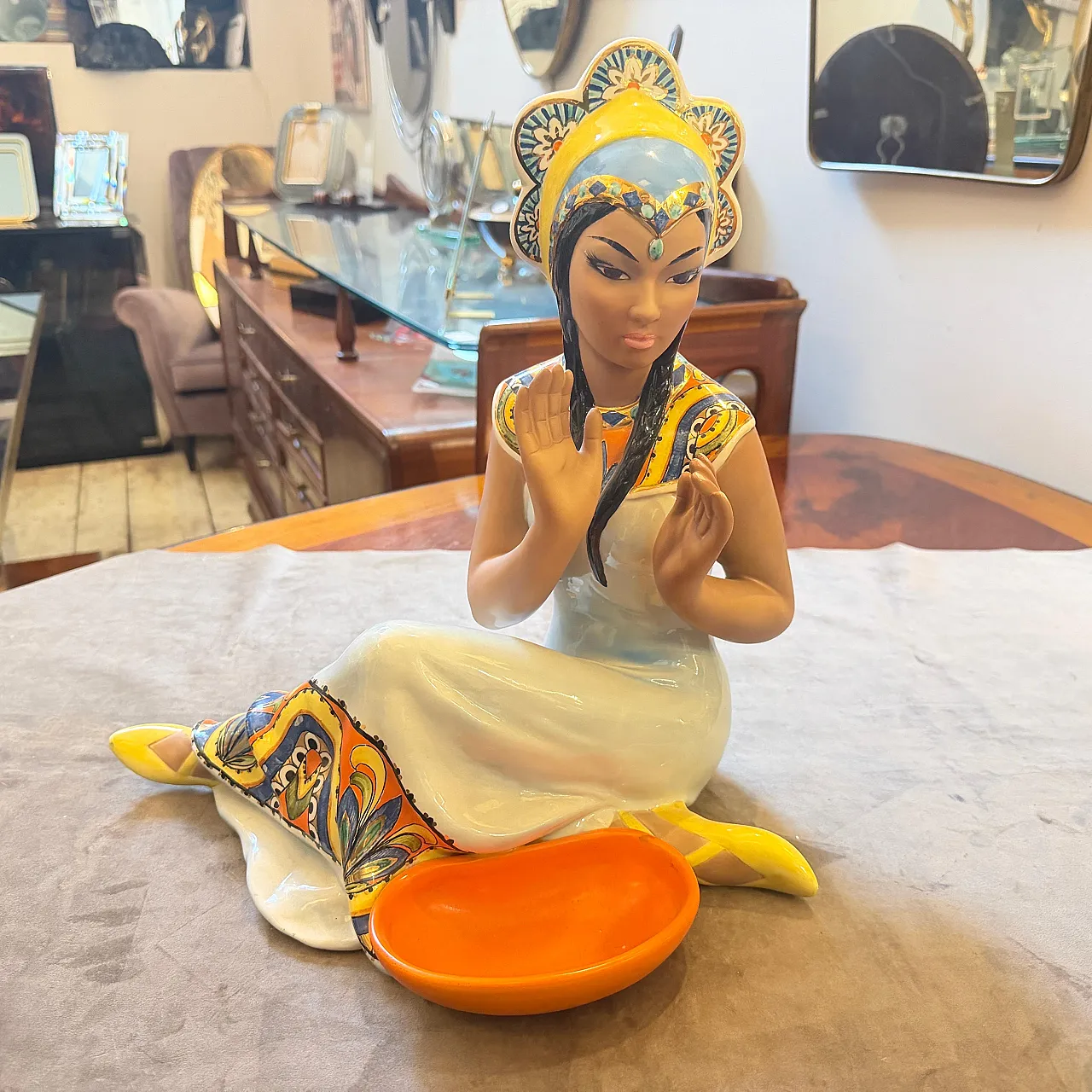 Hand-Painted porcelain oriental woman figure by Ronzan, 1950s 15