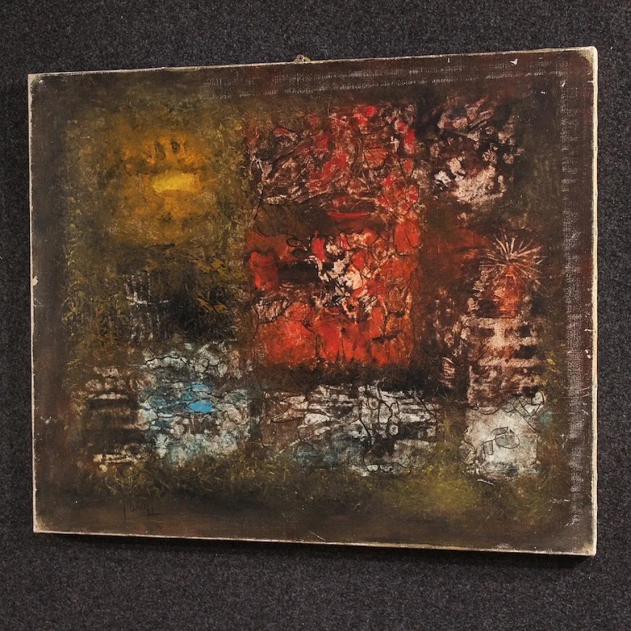 Abstract American painting signed J. Wolff 13