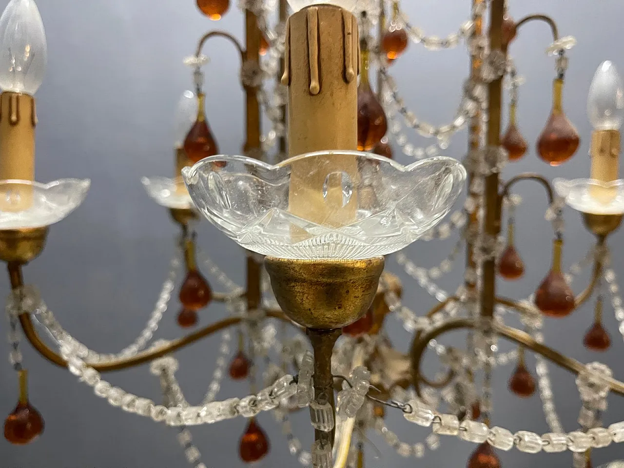 6-light chandelier in golden and amber Murano glass, Italy, 1950s 4