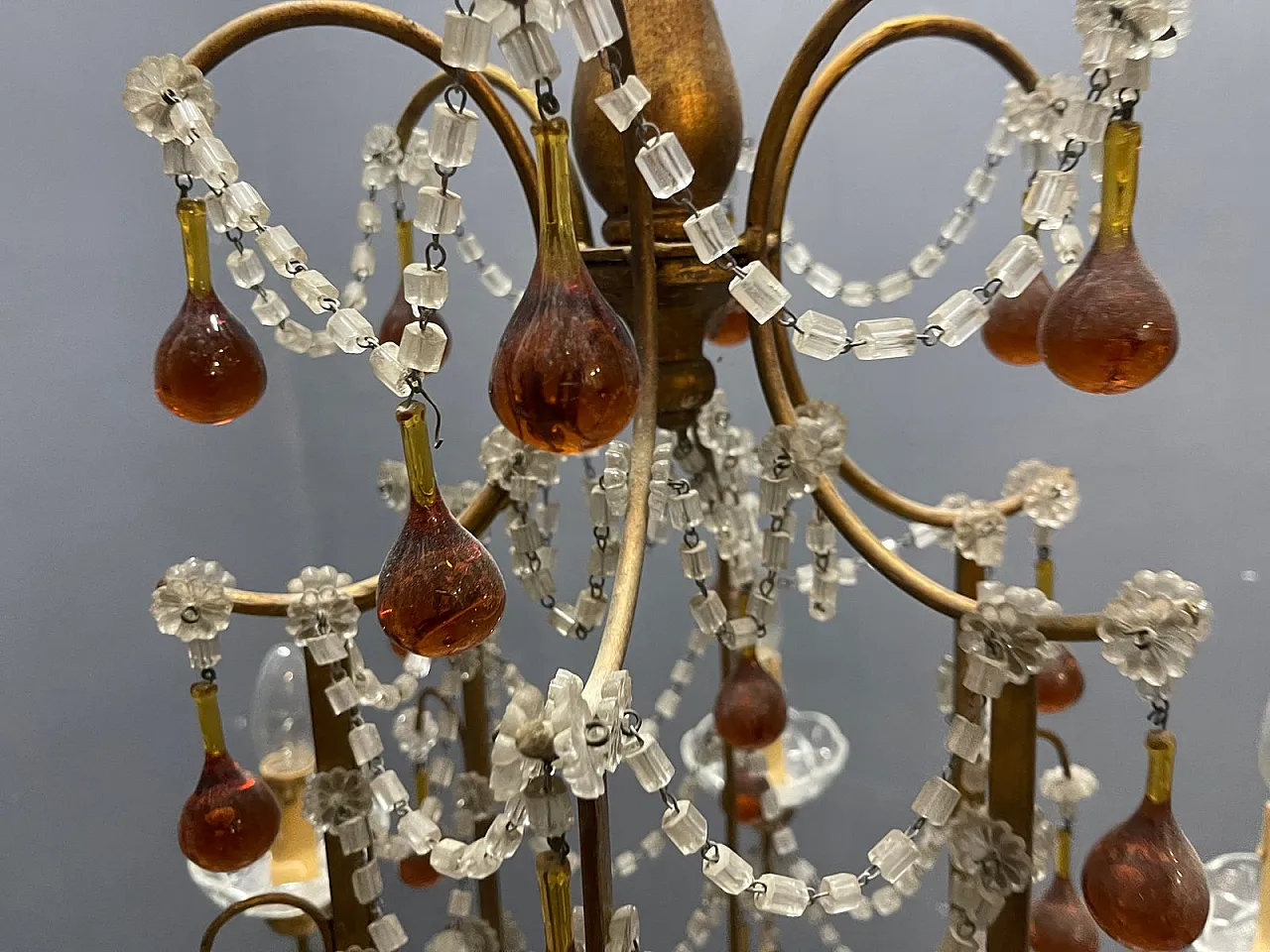 6-light chandelier in golden and amber Murano glass, Italy, 1950s 5