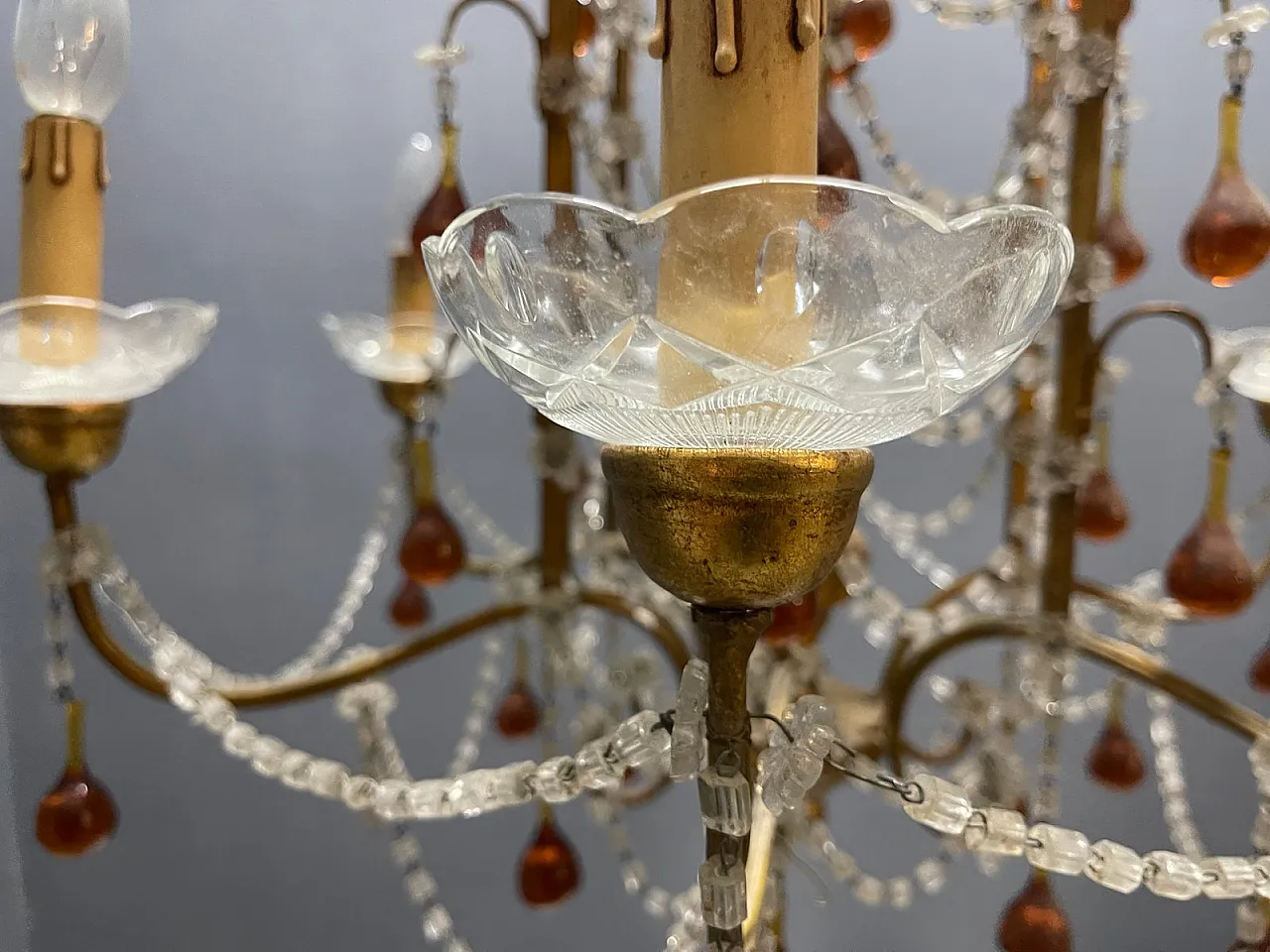6-light chandelier in golden and amber Murano glass, Italy, 1950s 6