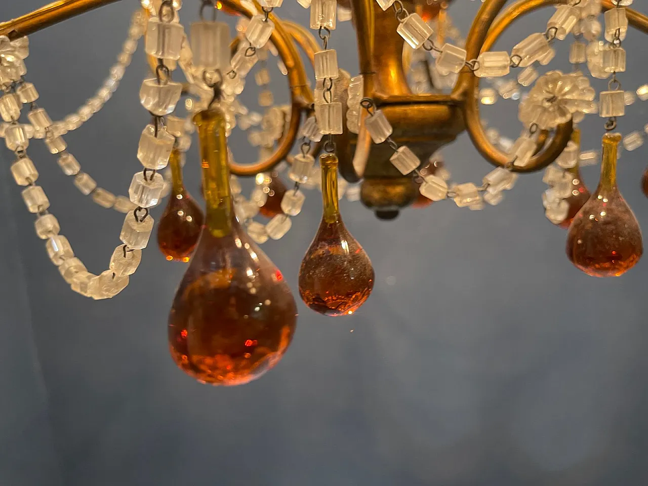 6-light chandelier in golden and amber Murano glass, Italy, 1950s 8