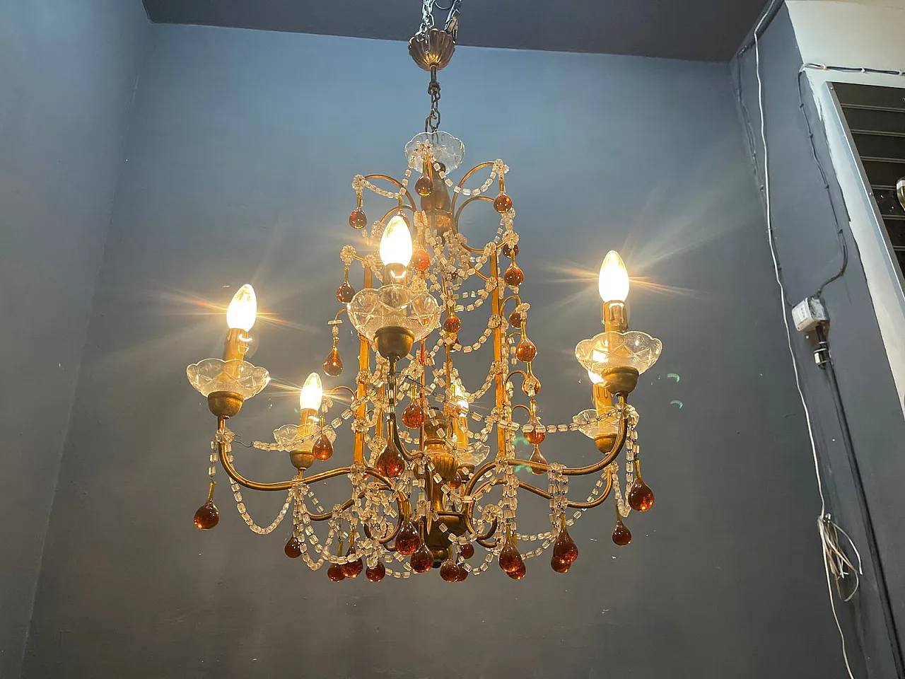 6-light chandelier in golden and amber Murano glass, Italy, 1950s 10