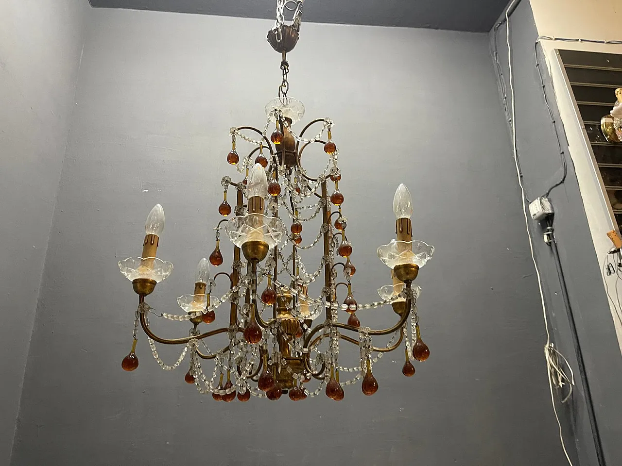 6-light chandelier in golden and amber Murano glass, Italy, 1950s 12