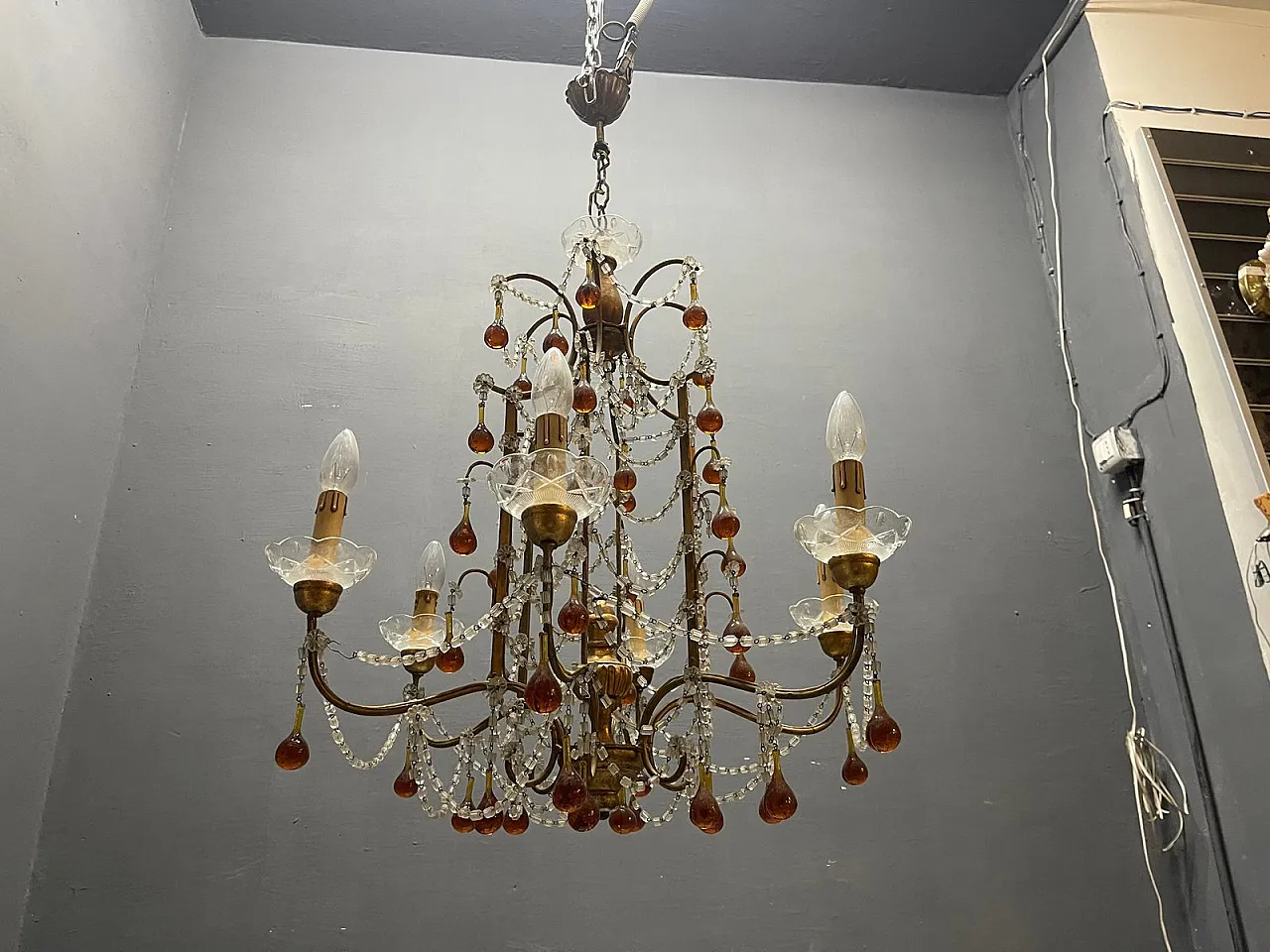 6-light chandelier in golden and amber Murano glass, Italy, 1950s 13