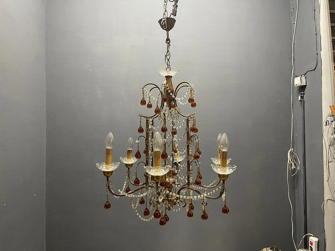 6-light chandelier in golden and amber Murano glass, Italy, 1950s 14
