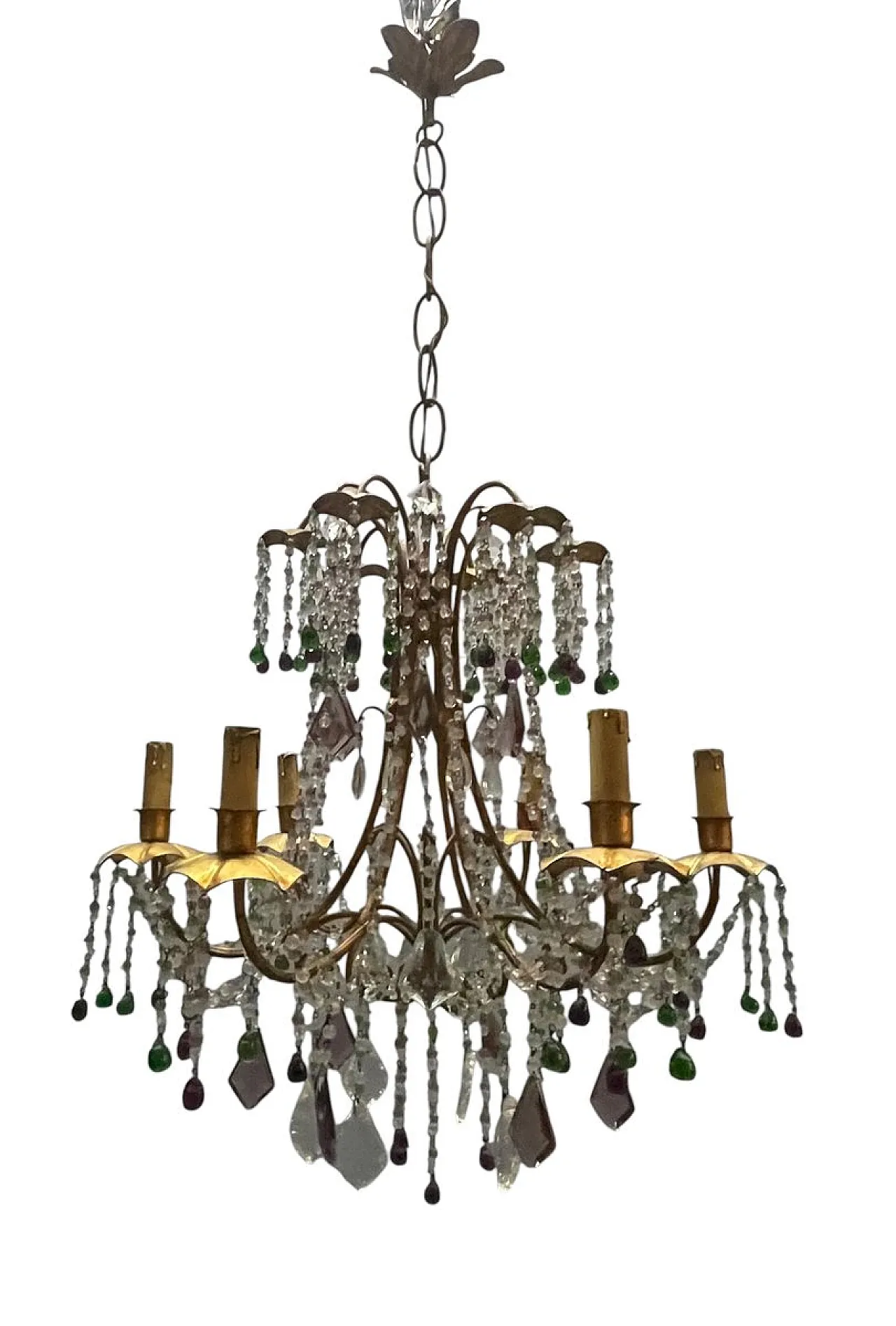 Tole 6-light chandelier in golden Murano glass, Florence, 1950s 1