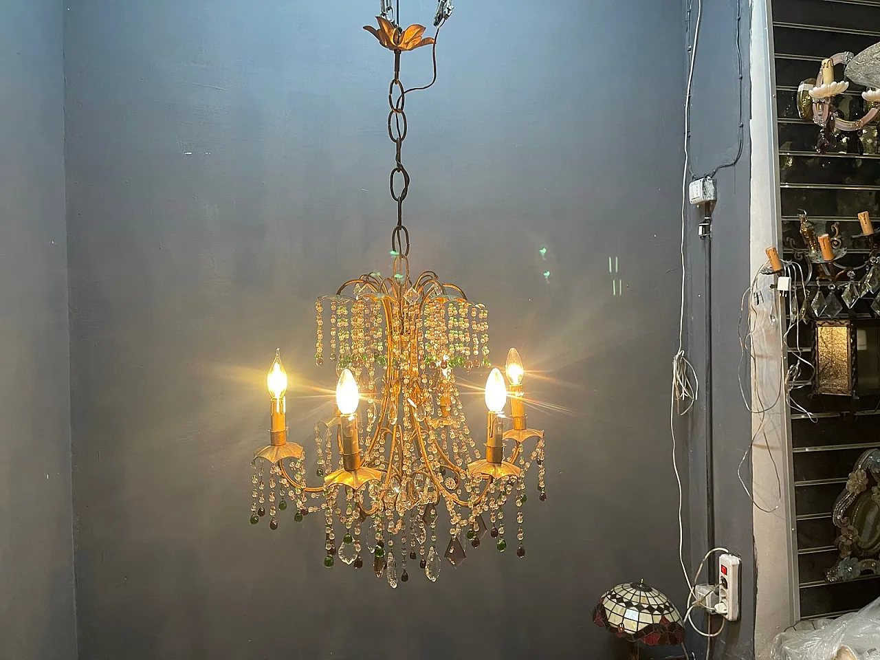 Tole 6-light chandelier in golden Murano glass, Florence, 1950s 2