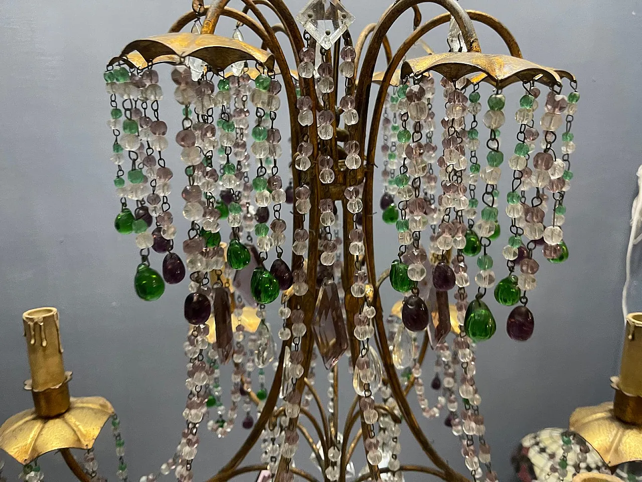Tole 6-light chandelier in golden Murano glass, Florence, 1950s 3
