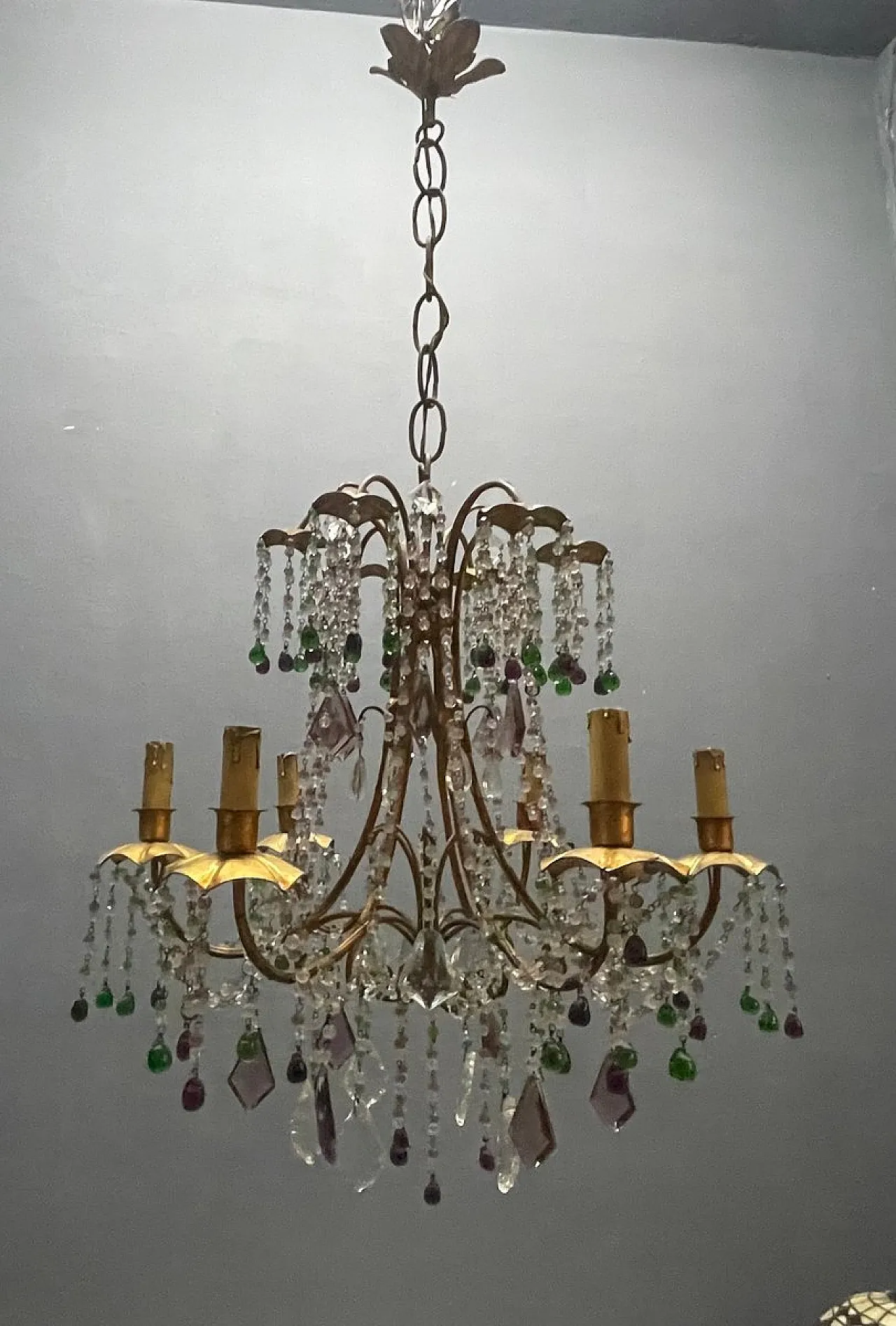 Tole 6-light chandelier in golden Murano glass, Florence, 1950s 4