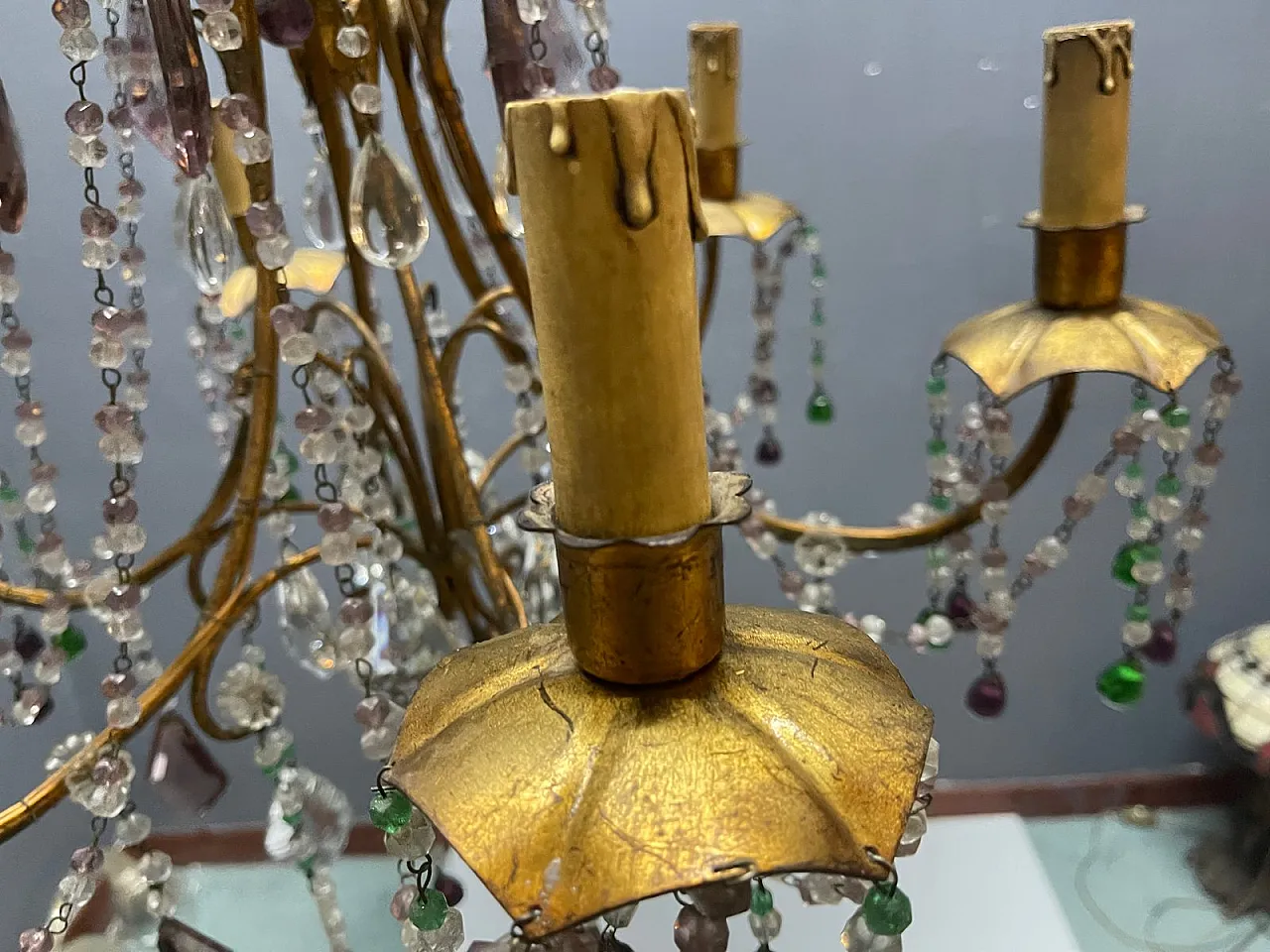 Tole 6-light chandelier in golden Murano glass, Florence, 1950s 7