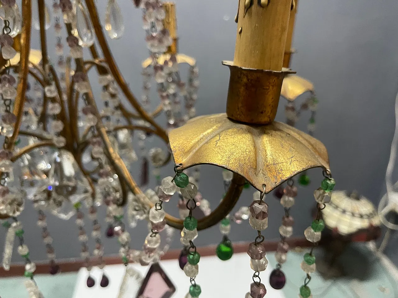 Tole 6-light chandelier in golden Murano glass, Florence, 1950s 8