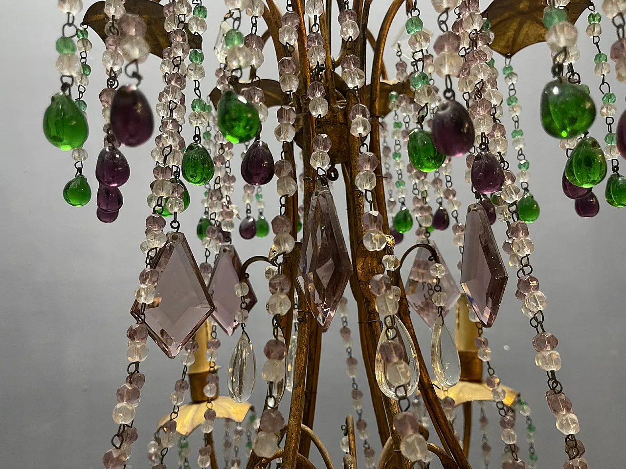 Tole 6-light chandelier in golden Murano glass, Florence, 1950s 10