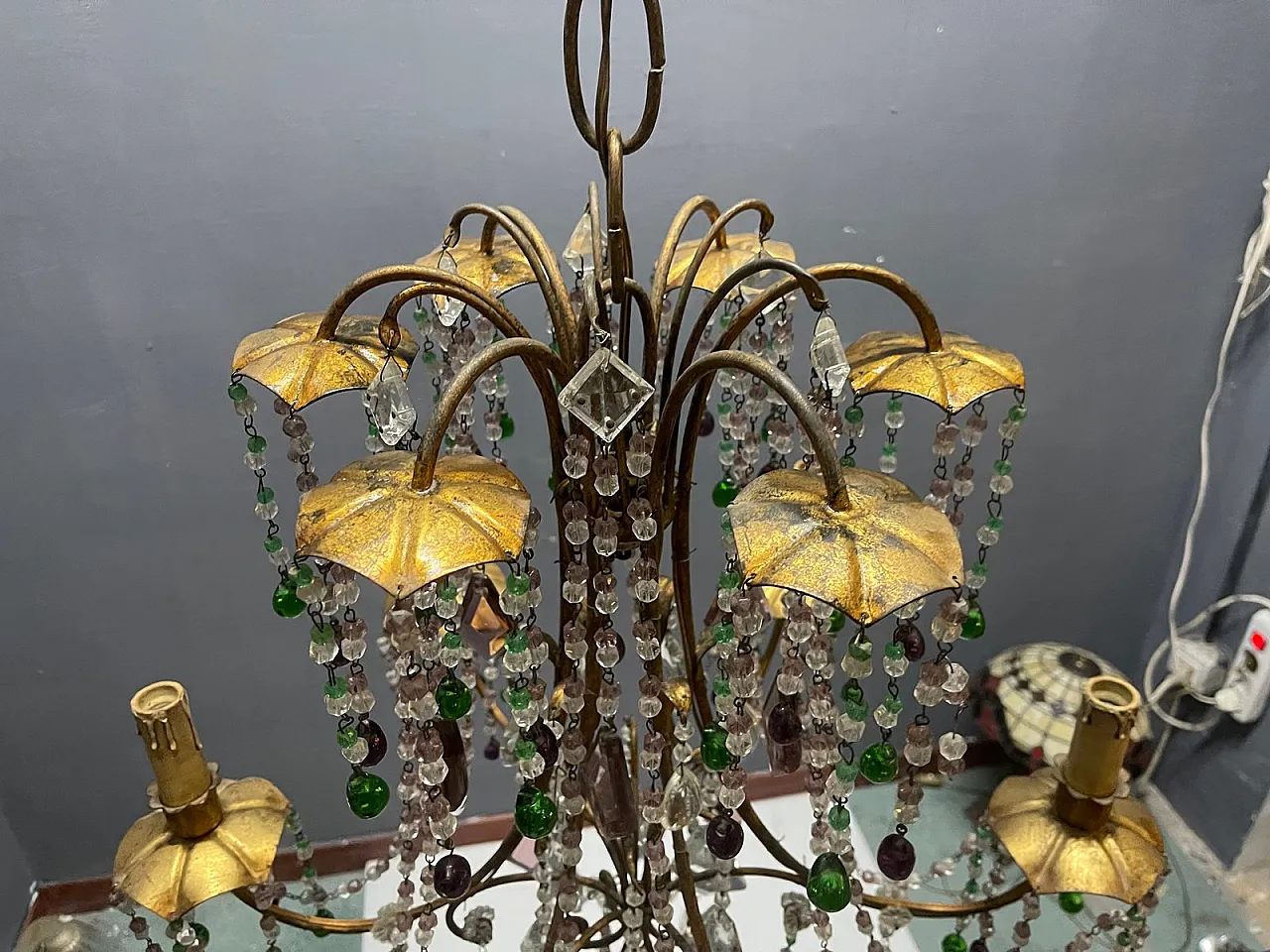 Tole 6-light chandelier in golden Murano glass, Florence, 1950s 11