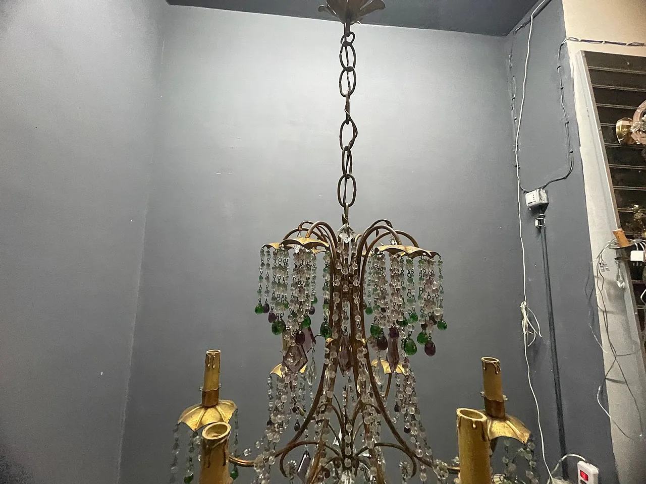 Tole 6-light chandelier in golden Murano glass, Florence, 1950s 12