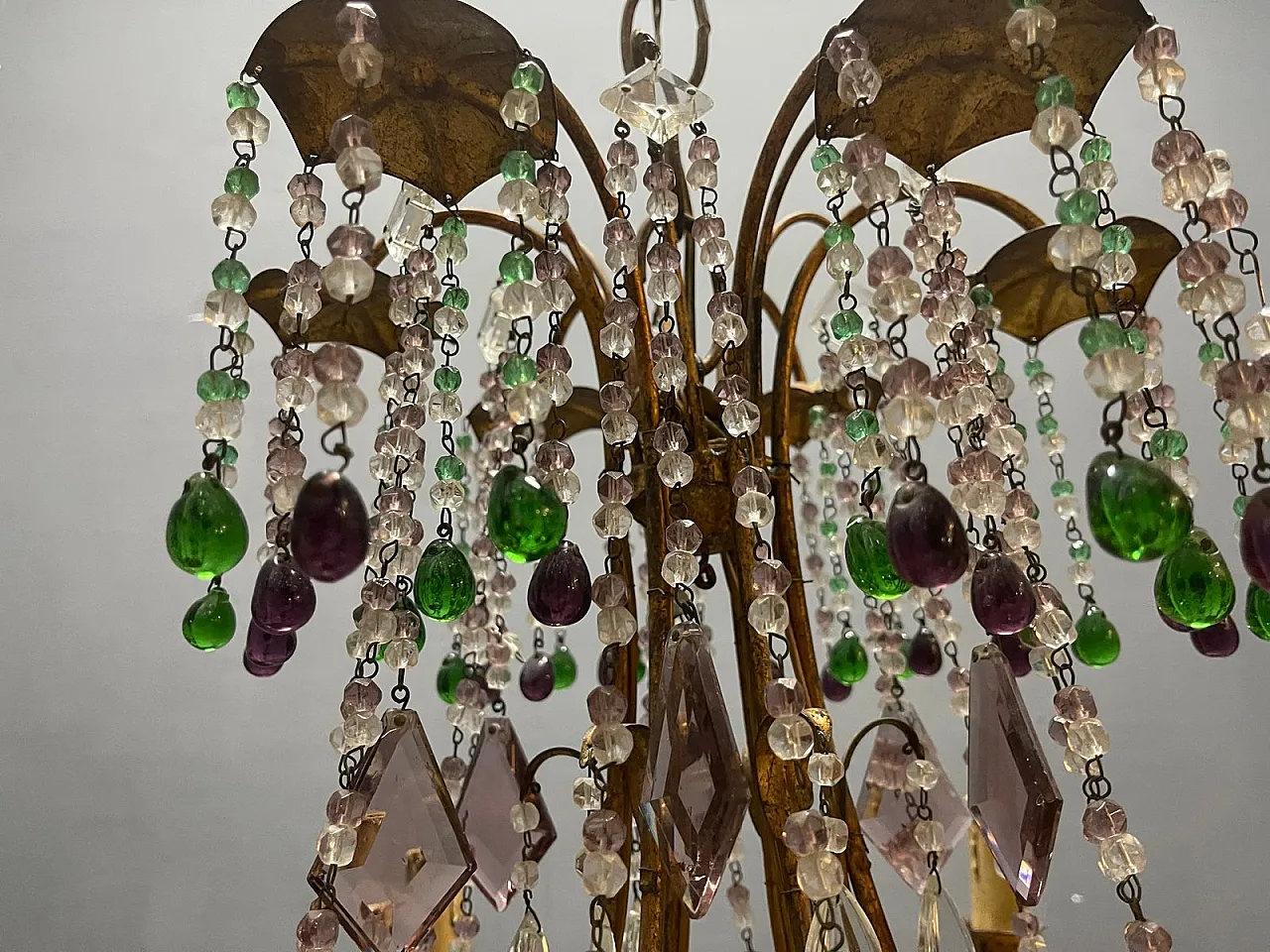 Tole 6-light chandelier in golden Murano glass, Florence, 1950s 13