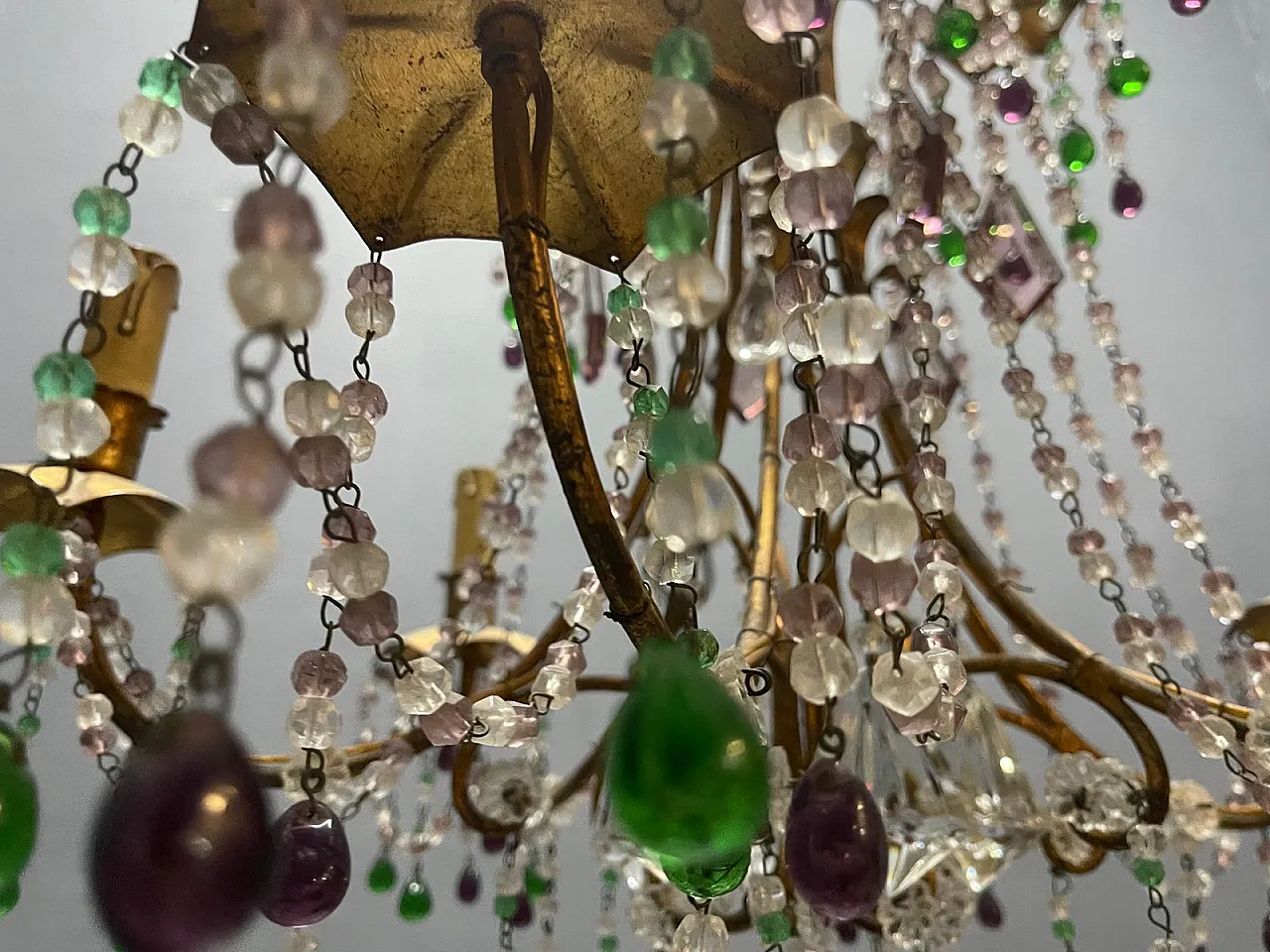 Tole 6-light chandelier in golden Murano glass, Florence, 1950s 14
