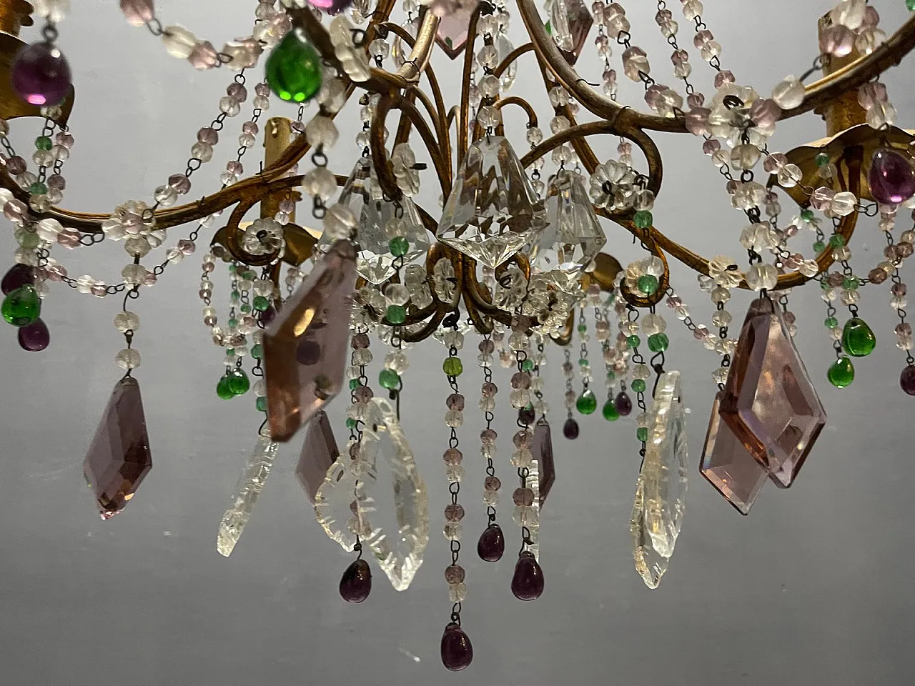 Tole 6-light chandelier in golden Murano glass, Florence, 1950s 15
