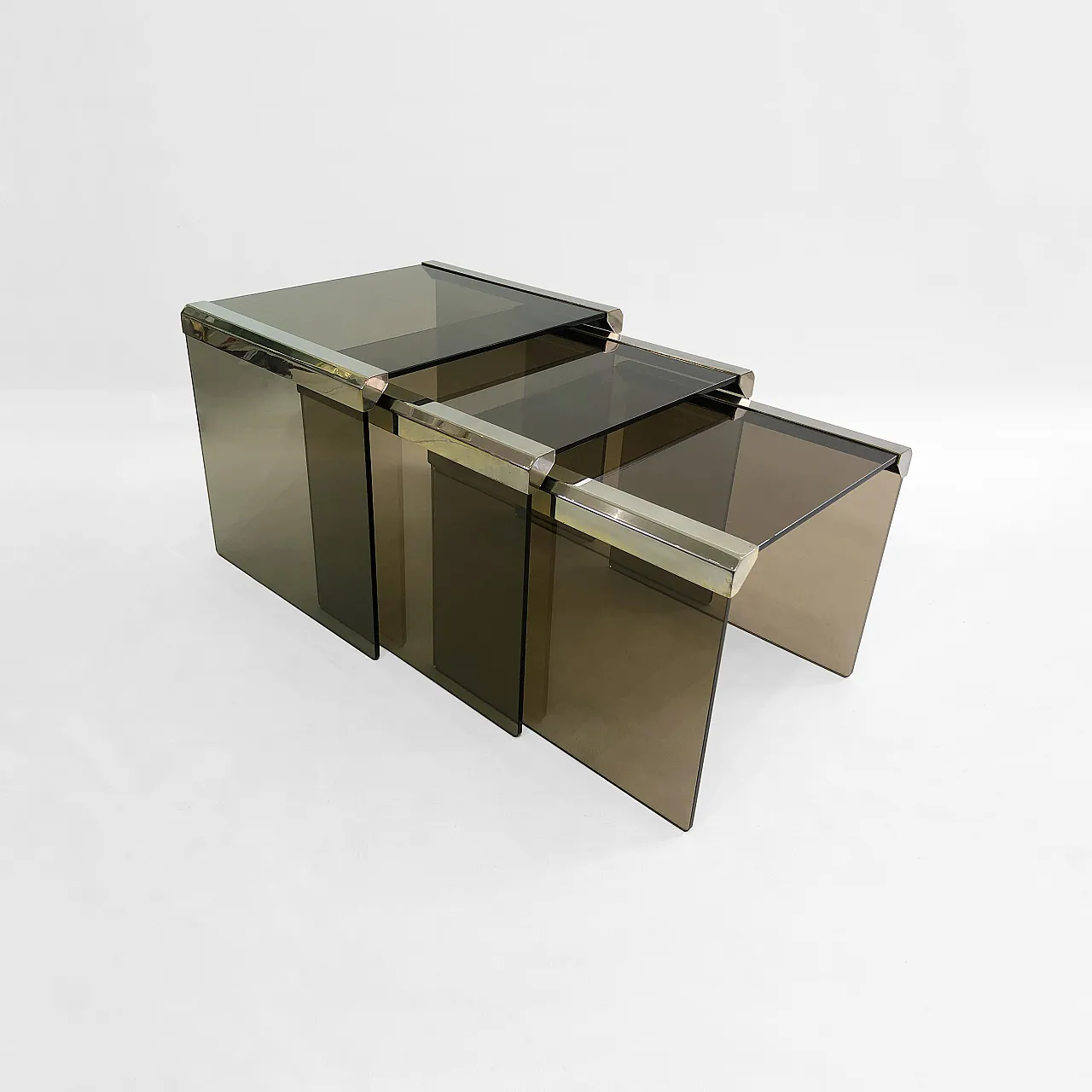 Gallotti & Radice ‘Tris’ T35 Smoked Glass Nesting Tables 11