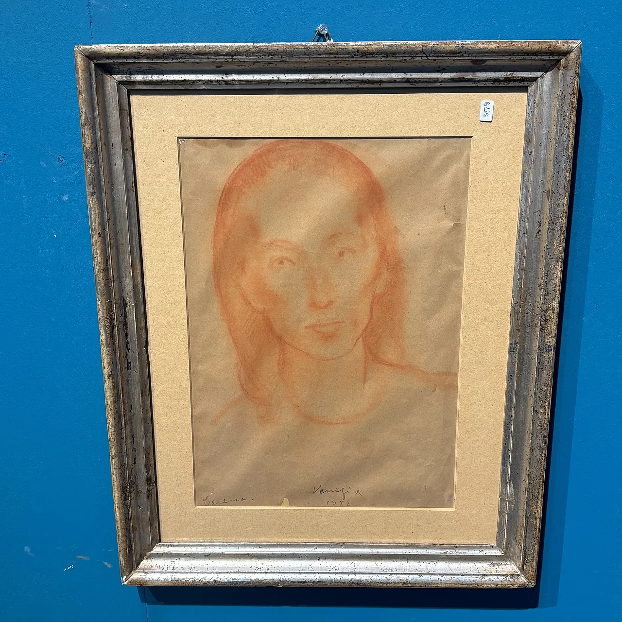 Sanguine drawing on paper by Felice Carena Face of Fanciulla Vene 1