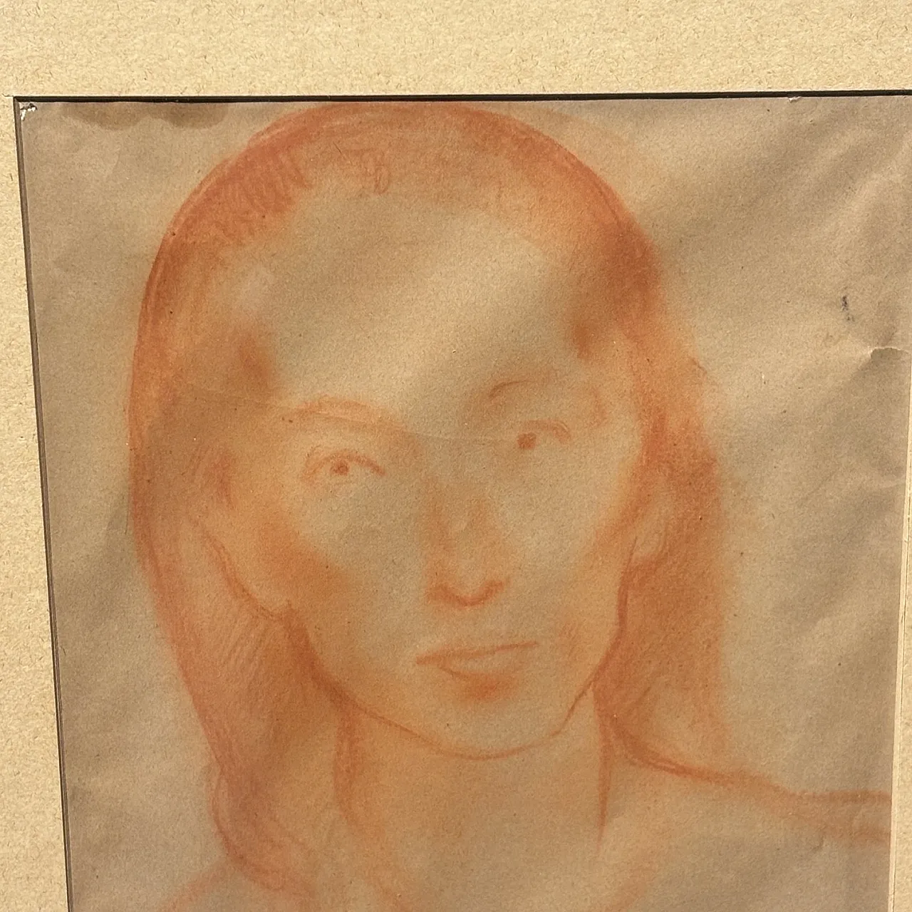 Sanguine drawing on paper by Felice Carena Face of Fanciulla Vene 2