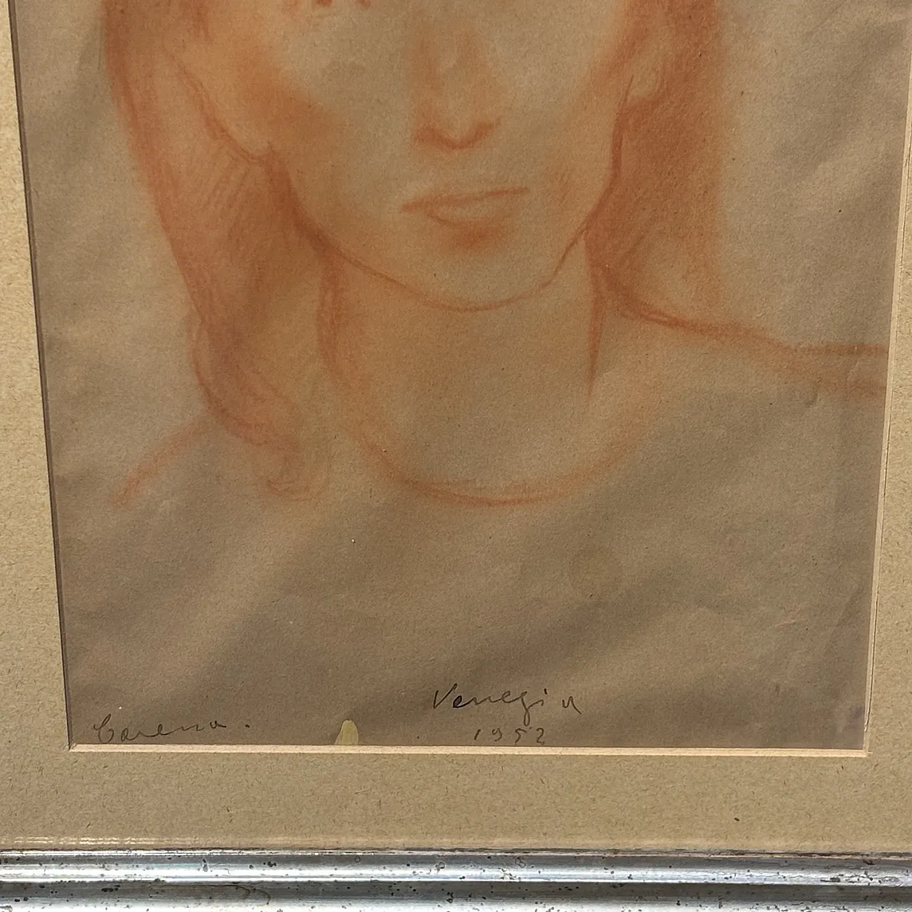 Sanguine drawing on paper by Felice Carena Face of Fanciulla Vene 3