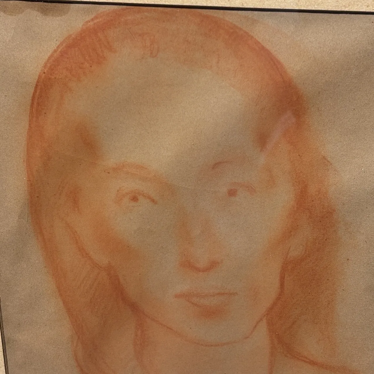 Sanguine drawing on paper by Felice Carena Face of Fanciulla Vene 6