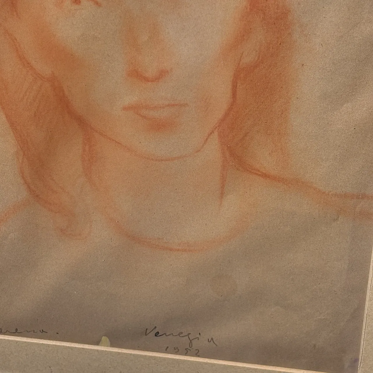 Sanguine drawing on paper by Felice Carena Face of Fanciulla Vene 7