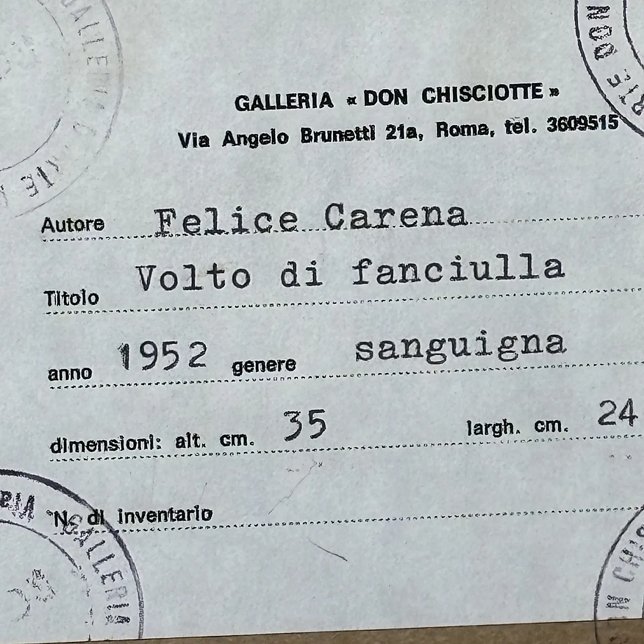 Sanguine drawing on paper by Felice Carena Face of Fanciulla Vene 10