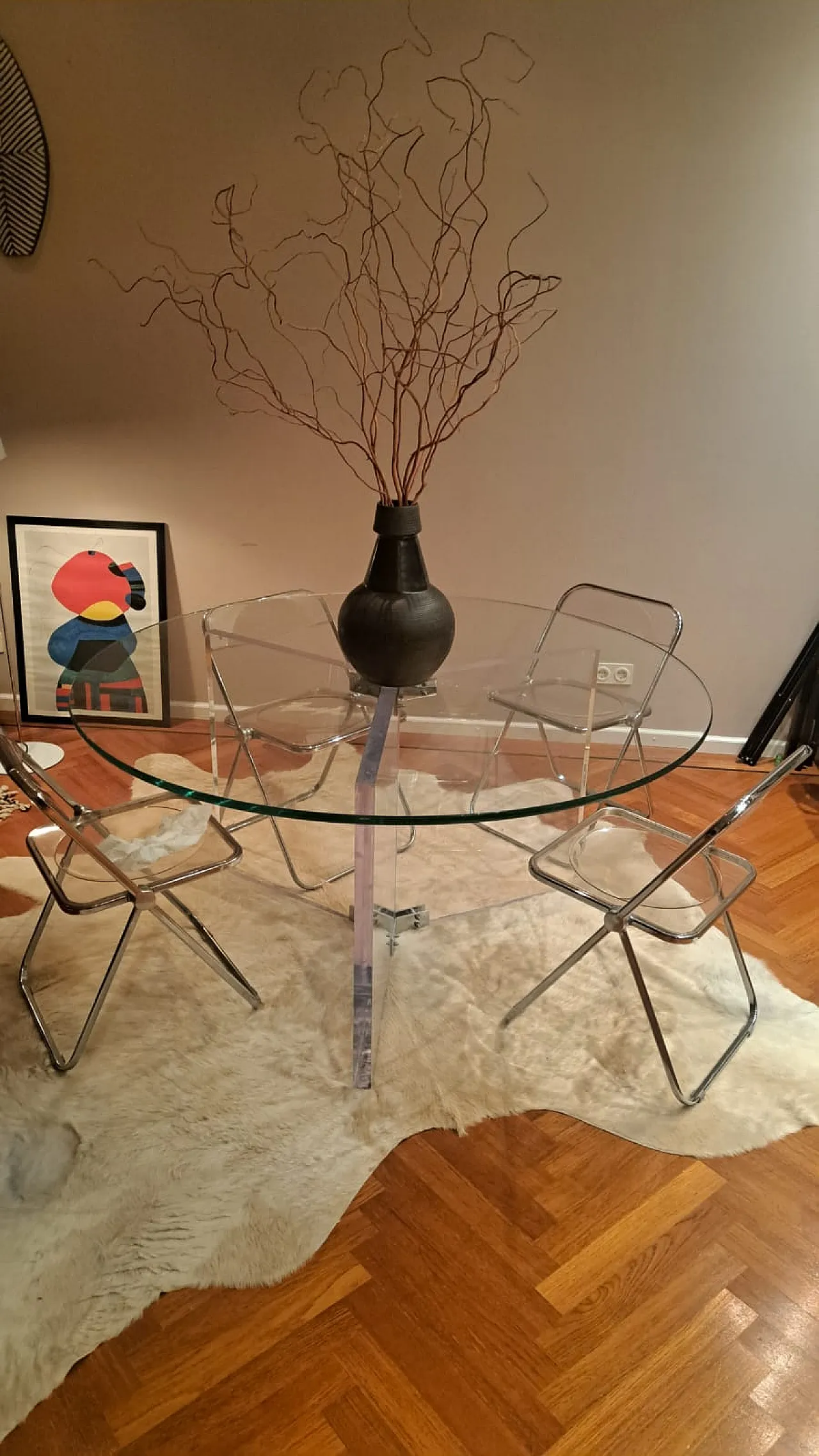 XL Lucite & Glass Round Dining Table 4