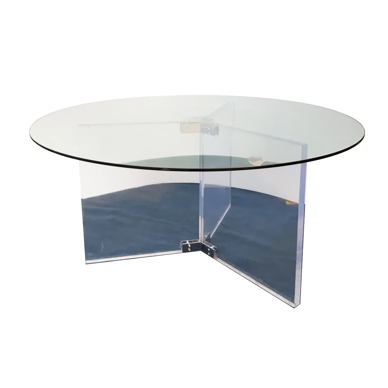 XL Lucite & Glass Round Dining Table 11