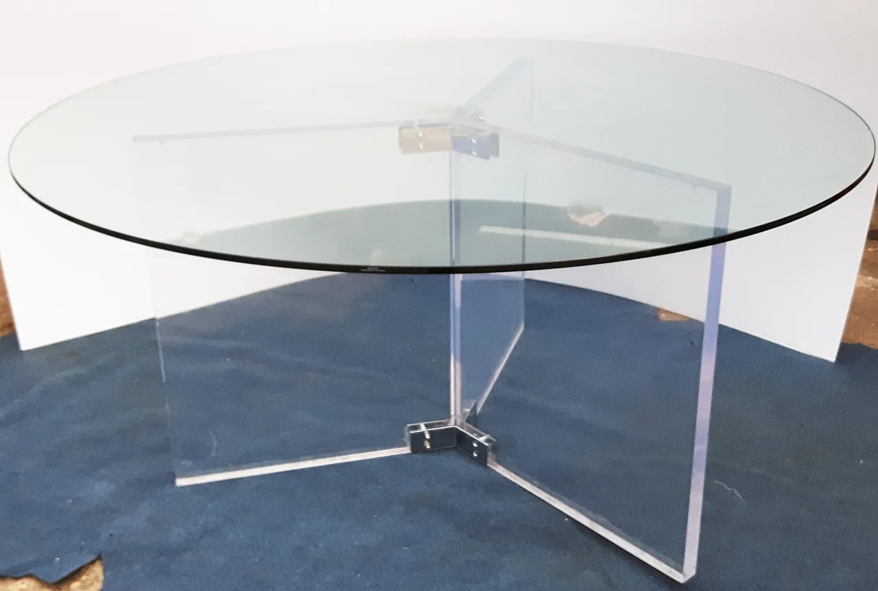 XL Lucite & Glass Round Dining Table 12