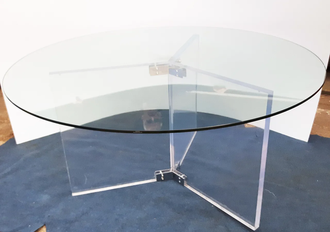 XL Lucite & Glass Round Dining Table 13