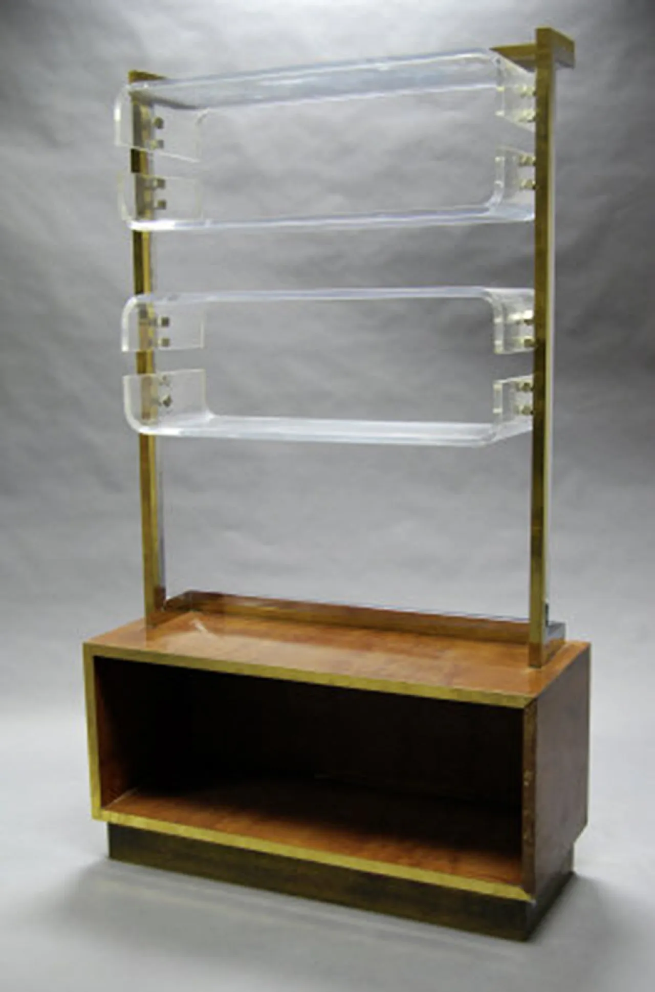 Bookshelf by Romeo Rega Burl Walnut  Brass, Chrome & Lucite, 70s 4