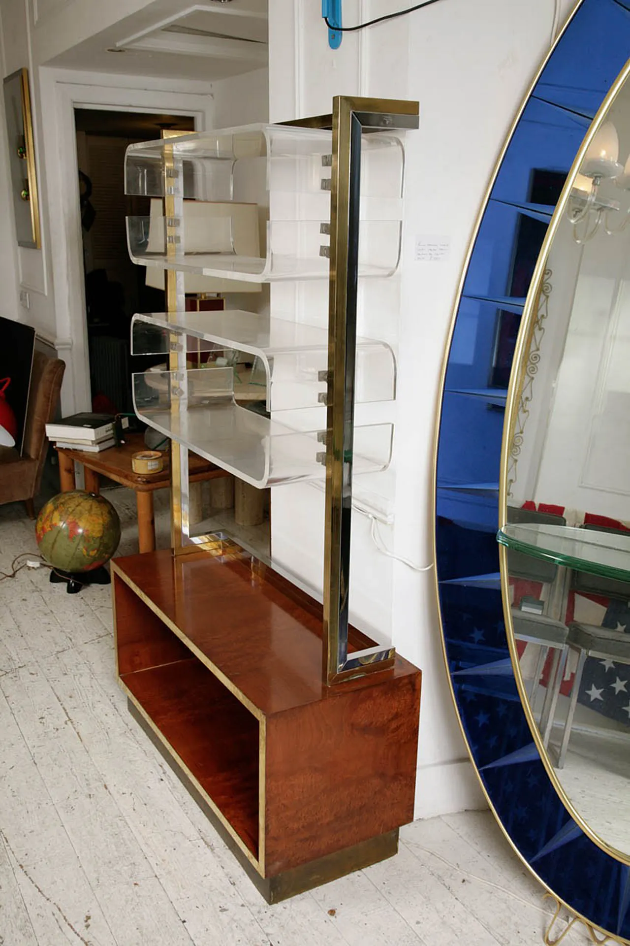 Bookshelf by Romeo Rega Burl Walnut  Brass, Chrome & Lucite, 70s 6