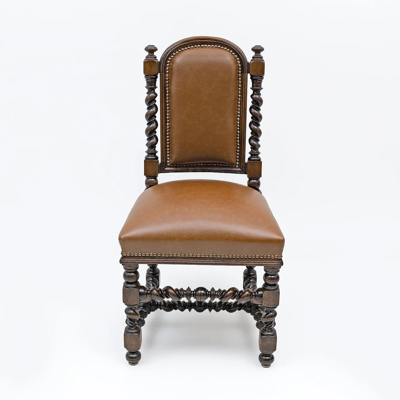 6 Neo-Renaissance walnut dining chairs in leather, late 19th century 7