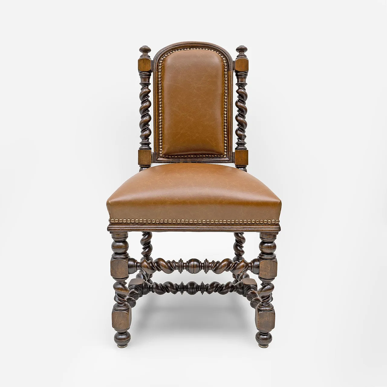 6 Neo-Renaissance walnut dining chairs in leather, late 19th century 10