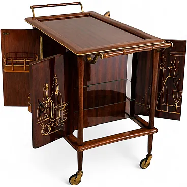 Carrello mobile bar italiano anni ’60 in legno attribuito a Ico Parisi