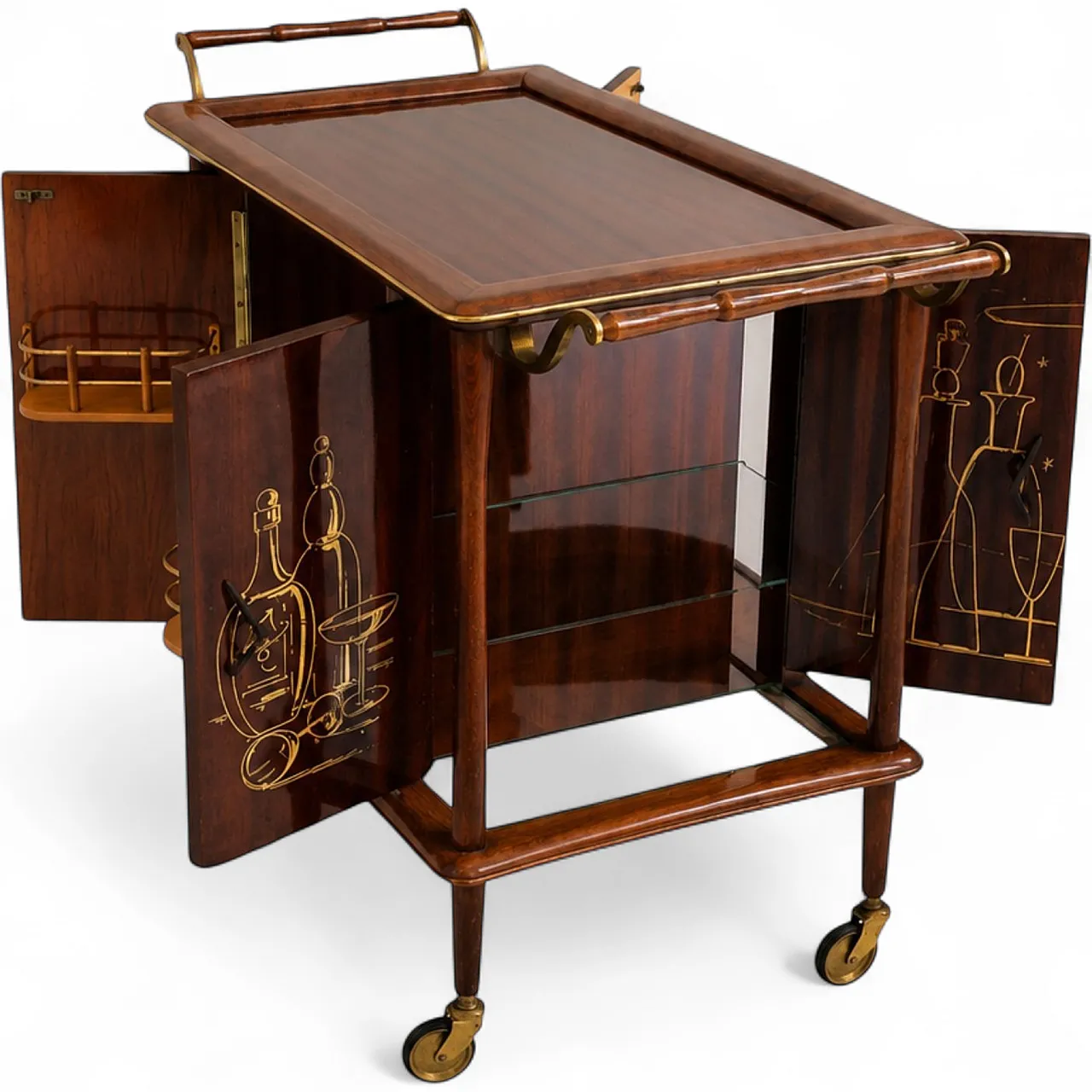 Carrello mobile bar italiano anni ’60 in legno attribuito a Ico Parisi 13