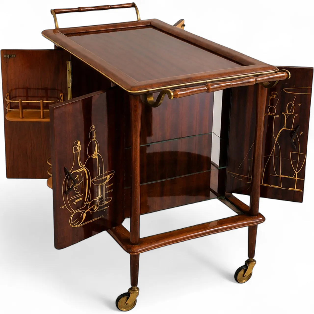 Carrello mobile bar italiano anni ’60 in legno attribuito a Ico Parisi 14
