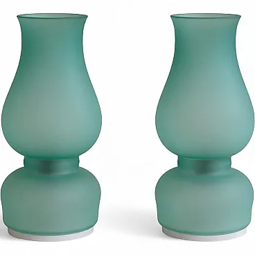 Coppia di lampade Aureliano Toso in vetro di Murano verde, fine 70s