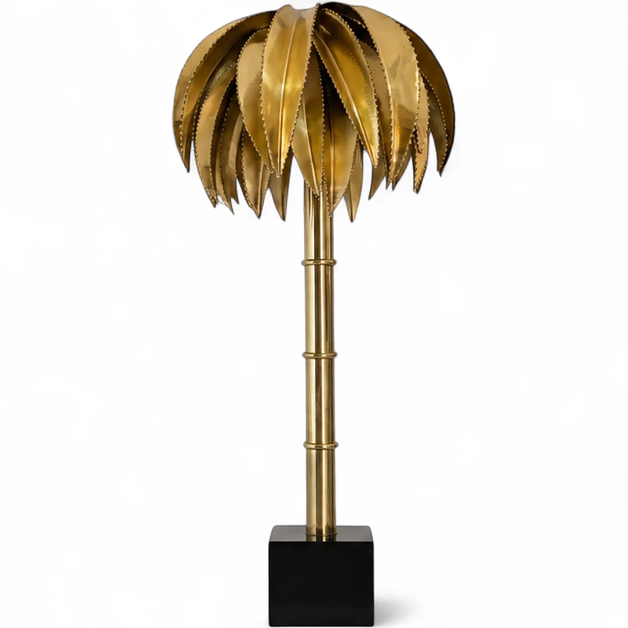 Lampada francese a palma bambù in ottone stile Maison Jansen, anni'70 10
