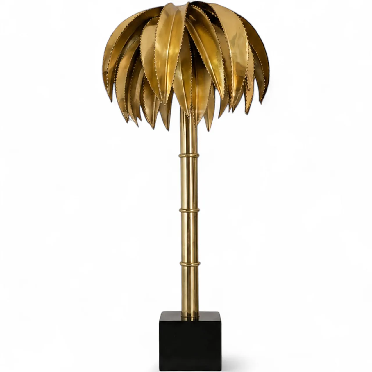 Lampada francese a palma bambù in ottone stile Maison Jansen, anni'70 11
