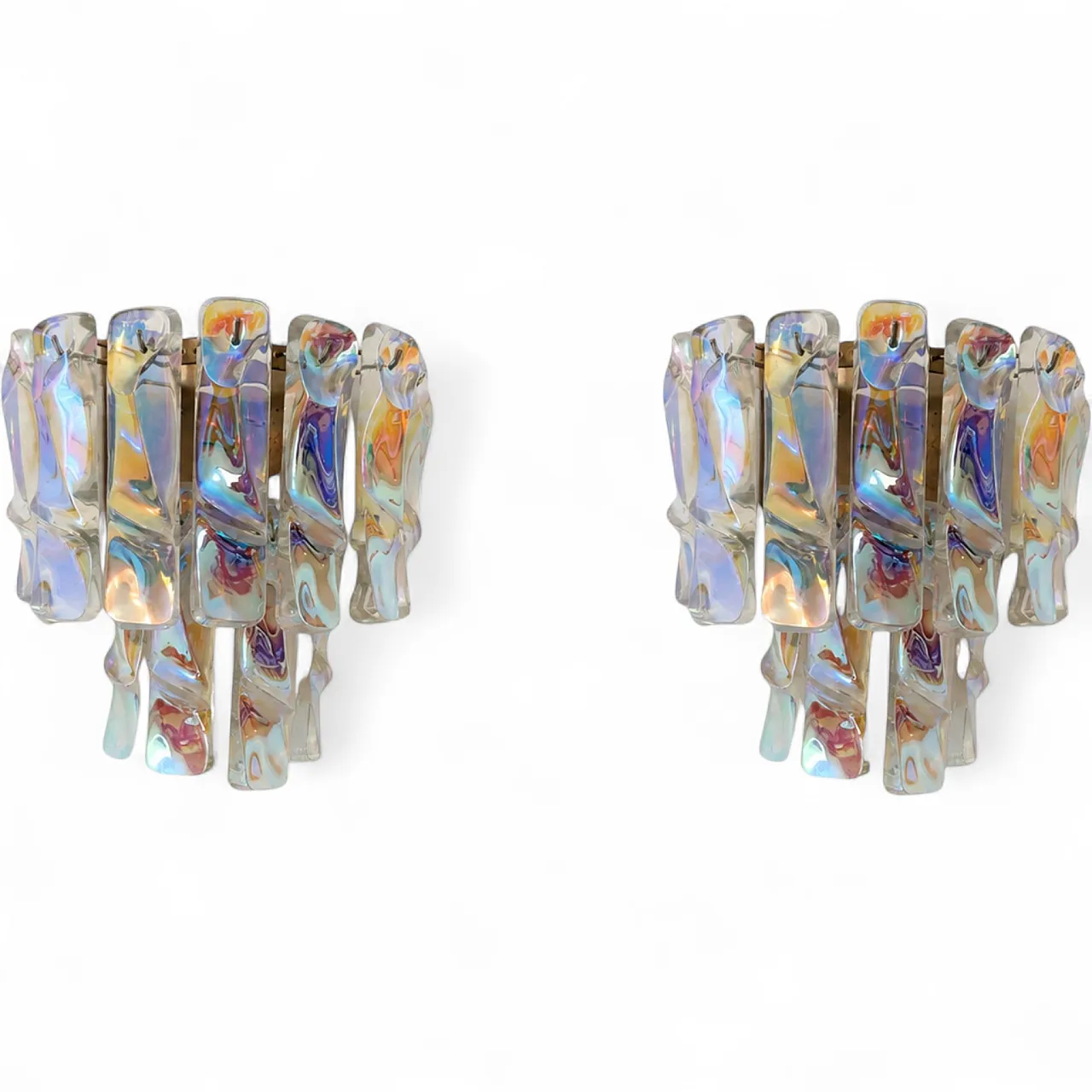 Iridescent Murano glass sconces attributed to Vistosi, 1970s 9
